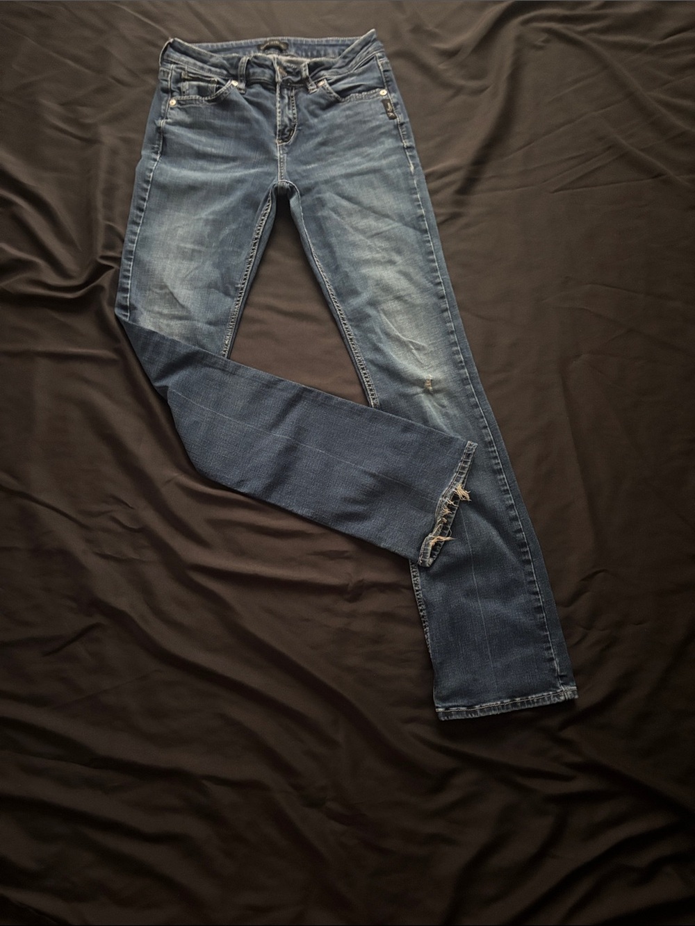 Silver Jeans Women's Blue Distressed Straight-Leg Jeans